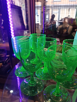 Explore our collection of 19th century 6 uranium drinking glasses, 13cm high & in good condition. Act now to add these historical pieces to your collection!