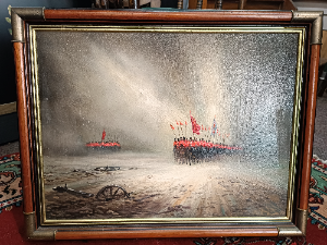 20th Century Oil Painting Of A Group Of Calvary Soldiers On The Battlefield