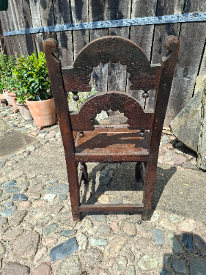 Discover our unique 17th century oak chair from South Yorkshire/Derbyshire. With intricate carvings, in excellent condition. Shop now for antique furniture!