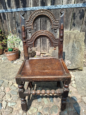 Discover our unique 17th century oak chair from South Yorkshire/Derbyshire. With intricate carvings, in excellent condition. Shop now for antique furniture!