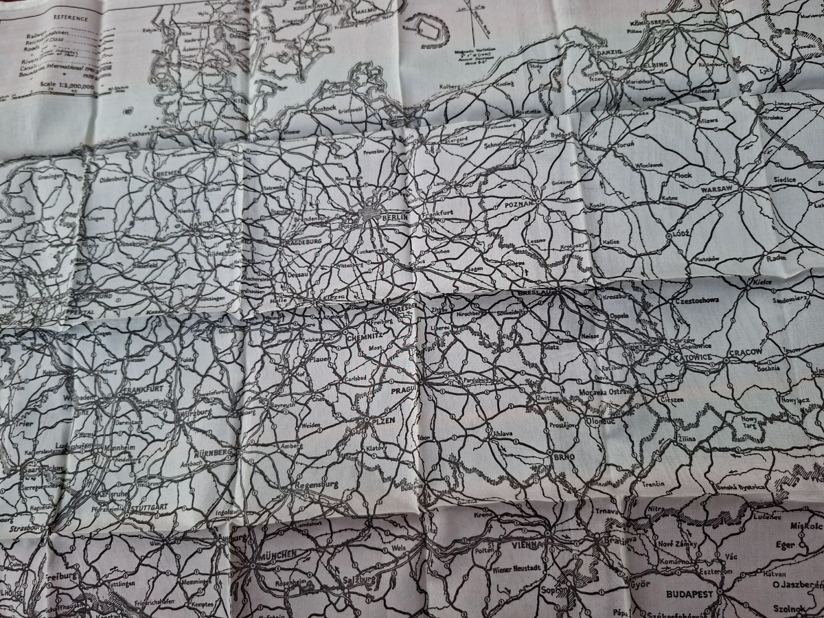 Explore our collection of WWII British silk escape maps. Detailed map of Germany and central Europe, size 47 x 37cm. Buy now!