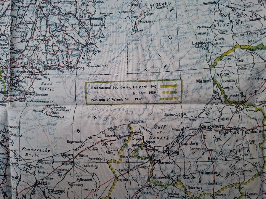 WWII British Escape & Evasion Silk Escape Map Of Scandinavia & The Baltic