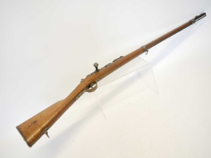 Discover our M.12874 11mm French Gras bolt action rifle, featuring a 32 inch barrel, folding ladder sight & bayonet bar. Experience top quality from St Etienne arsenal, dated 1874. Shop now for this original, excellent-condition piece!