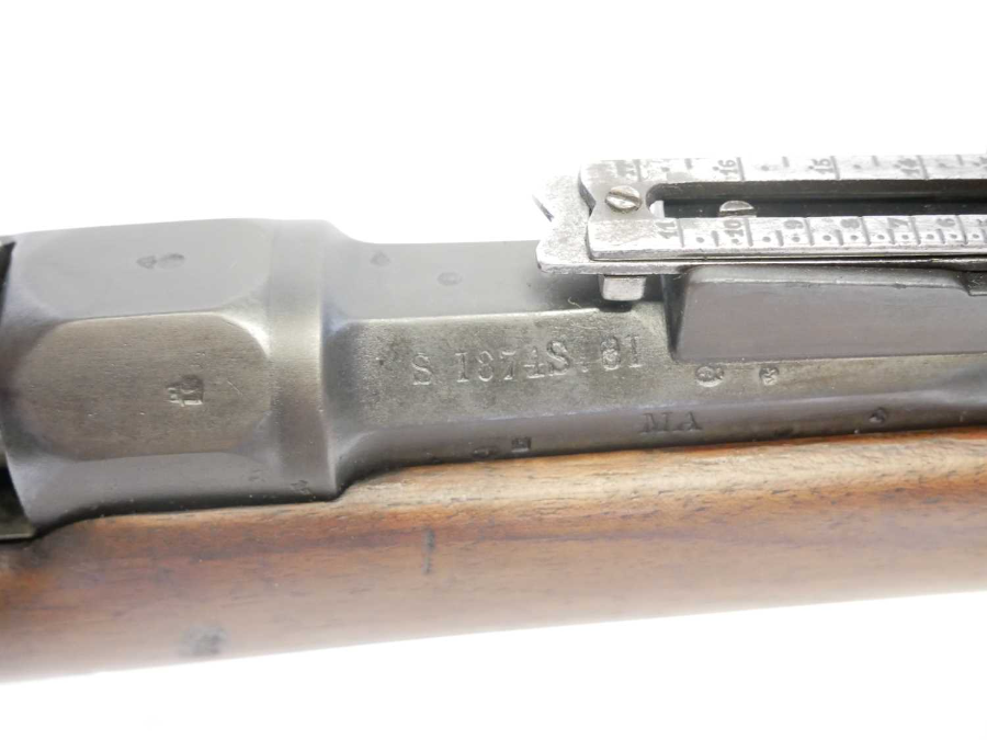 Discover our M.12874 11mm French Gras bolt action rifle, featuring a 32 inch barrel, folding ladder sight & bayonet bar. Experience top quality from St Etienne arsenal, dated 1874. Shop now for this original, excellent-condition piece!