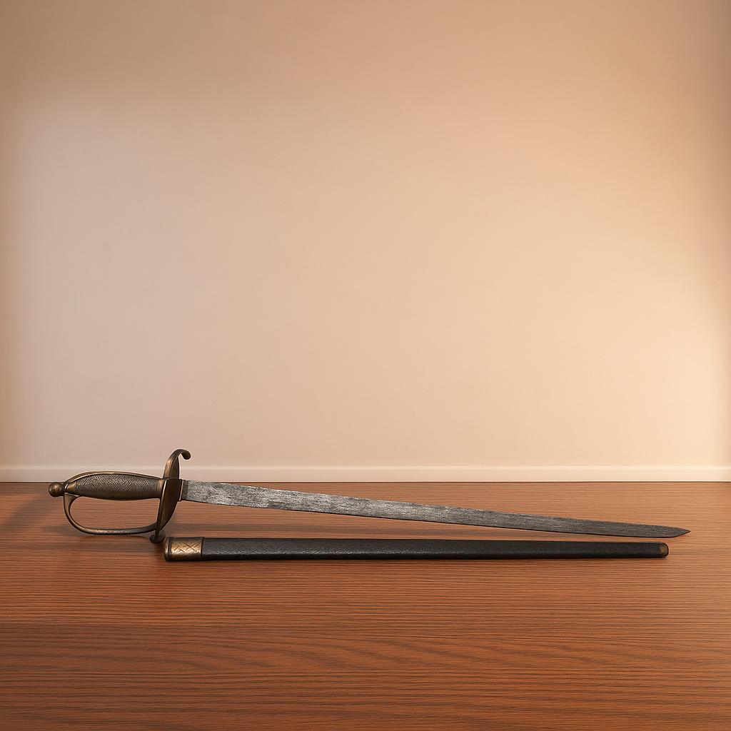 Découvrez notre unique spadroon de sergent du modèle George III 1796 avec fourreau ! Malgré un cuir fragile, il reste en bon état. Explorez maintenant et achetez aujourd'hui !