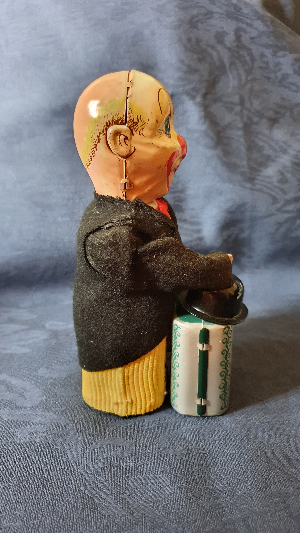 Rare 1950's Mechanical / Clockwork Tinplate Clown Magician