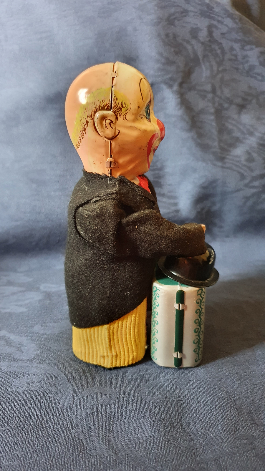 Rare 1950's Mechanical / Clockwork Tinplate Clown Magician