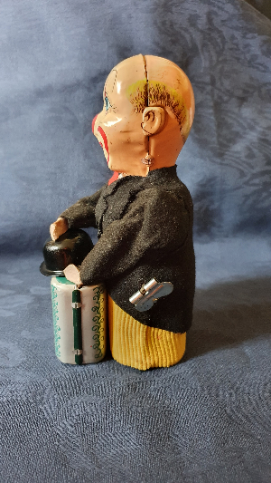 Rare 1950's Mechanical / Clockwork Tinplate Clown Magician