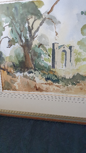 Explore our collection of unique naive watercolor paintings of Walsingham Abbey. Get your hands on this 21.5x17.5 inch masterpiece today!