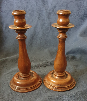 Turned Wooden Victorian Candlesticks