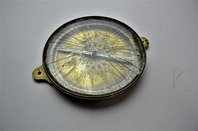 Late 18th Century Brass Surveying Compass with Rock Crystal Front.