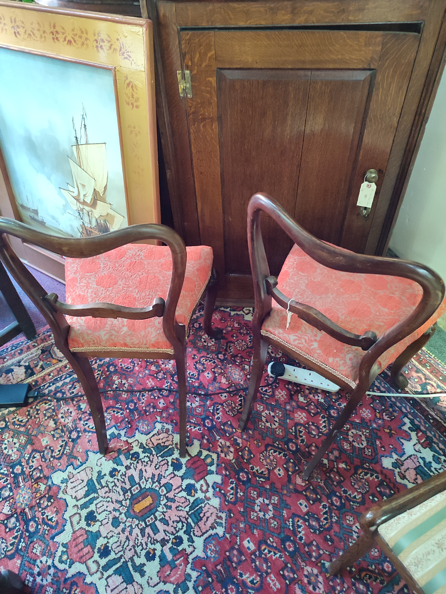 Discover our collection of 19th-century rosewood balloon back bedroom chairs. Re-upholstered and in reasonable condition. Explore now and enrich your home decor!