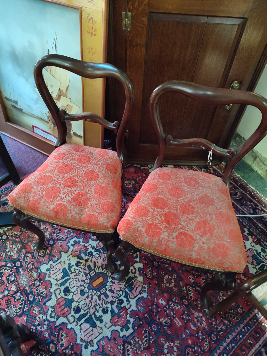 Discover our collection of 19th-century rosewood balloon back bedroom chairs. Re-upholstered and in reasonable condition. Explore now and enrich your home decor!