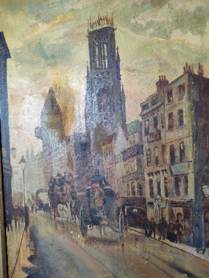 19th Century Oil Painting Of A Street Scene.