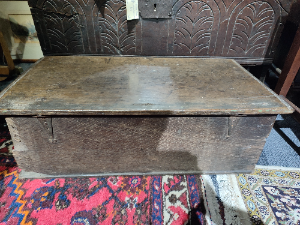 Discover our small 17th century oak bible box, perfect for storage. Dimensions: 67cm W x 38cm D x 25cm H. Shop now for vintage elegance!