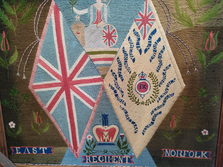 Explore our collection of pre-1901 embroidered tapestries, like the unique East Norfolk Anglo Boer War piece. Size: 78 X 69 inches. Shop now!