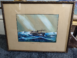 Explore the captivating 'SS Barrabool in Heavy Seas' watercolour by S.D Willis. Dive into 20th-century British art. Act now - this piece can't wait to be admired by you.