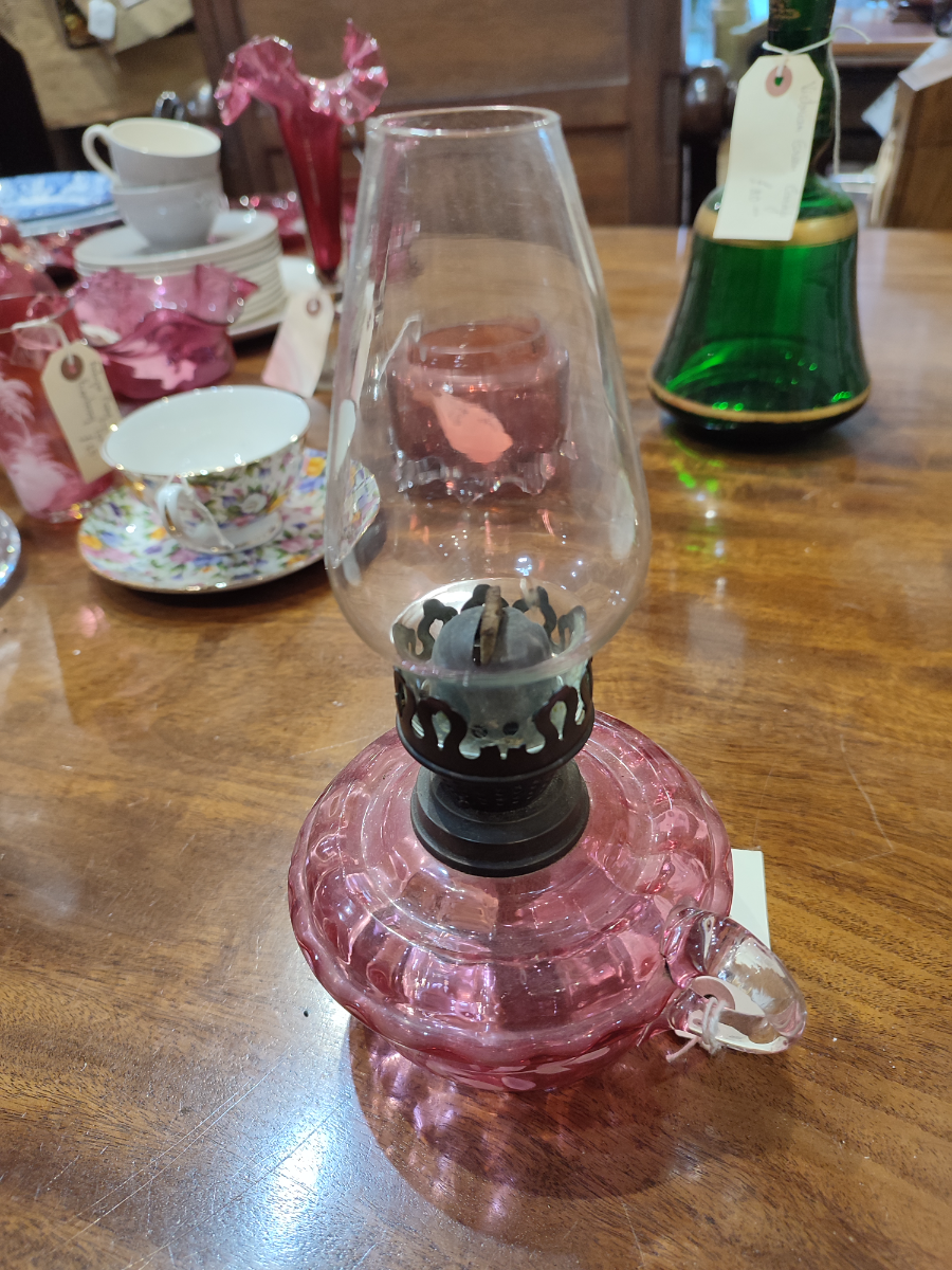 Small Glass Cranberry Oil Lamp.