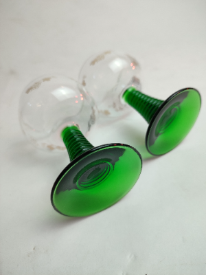 Discover our selection of 19/20th century small German roemer glasses with unique beehive stems. Shop now for these authentic antiques and elevate your collection!