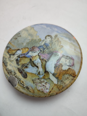 Discover our collection of Victorian Prattware Lids, including this intriguing, slightly damaged, unnamed piece. Shop now and immerse yourself in history's rich tapestry.
