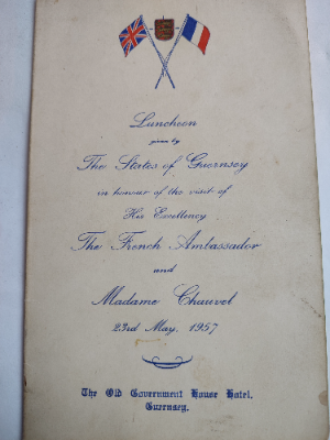 Discover rare lunch menus from diplomatic visits to Guernsey, including Princess Margaret's luncheon. Shop now to add a touch of history to your collection!