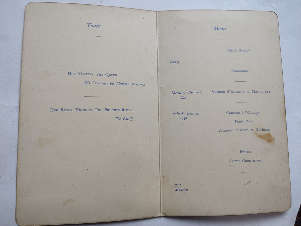 Explore authentic 1956 Guernsey lunch menus, commemorating Princess Ann's visit. Browse products and buy! Your peek into royal dining history!