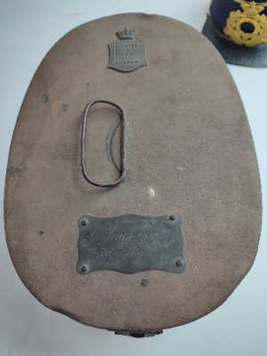 Discover our 1869 Lancashire Fusiliers Regiment Shako, formerly owned by Champion Jones Esq. Made by renowned C Smith and Sons. Act now, own a piece of history!