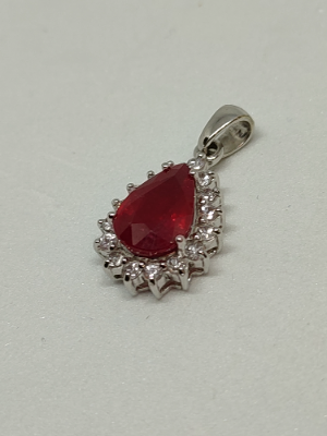 9ct White Gold Pear Shape Ruby And Zircon Pendant And The Certificate