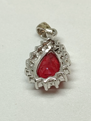 9ct White Gold Pear Shape Ruby And Zircon Pendant And The Certificate