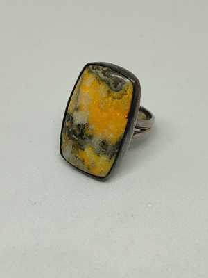 Silver Ring with Indonesian Bumble Bee Jasper.