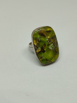 Silver Ring with Genuine Copper Peridot.