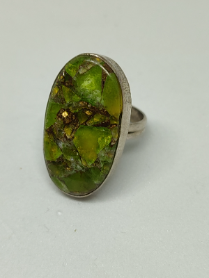 Silver Ring with Genuine Oval Copper Peridot.