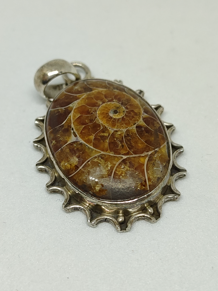 Discover our stunning silver pendant with a unique fossil ammonite. At approx. 3.5cm long, it's an elegant statement. Shop now for this exclusive piece!