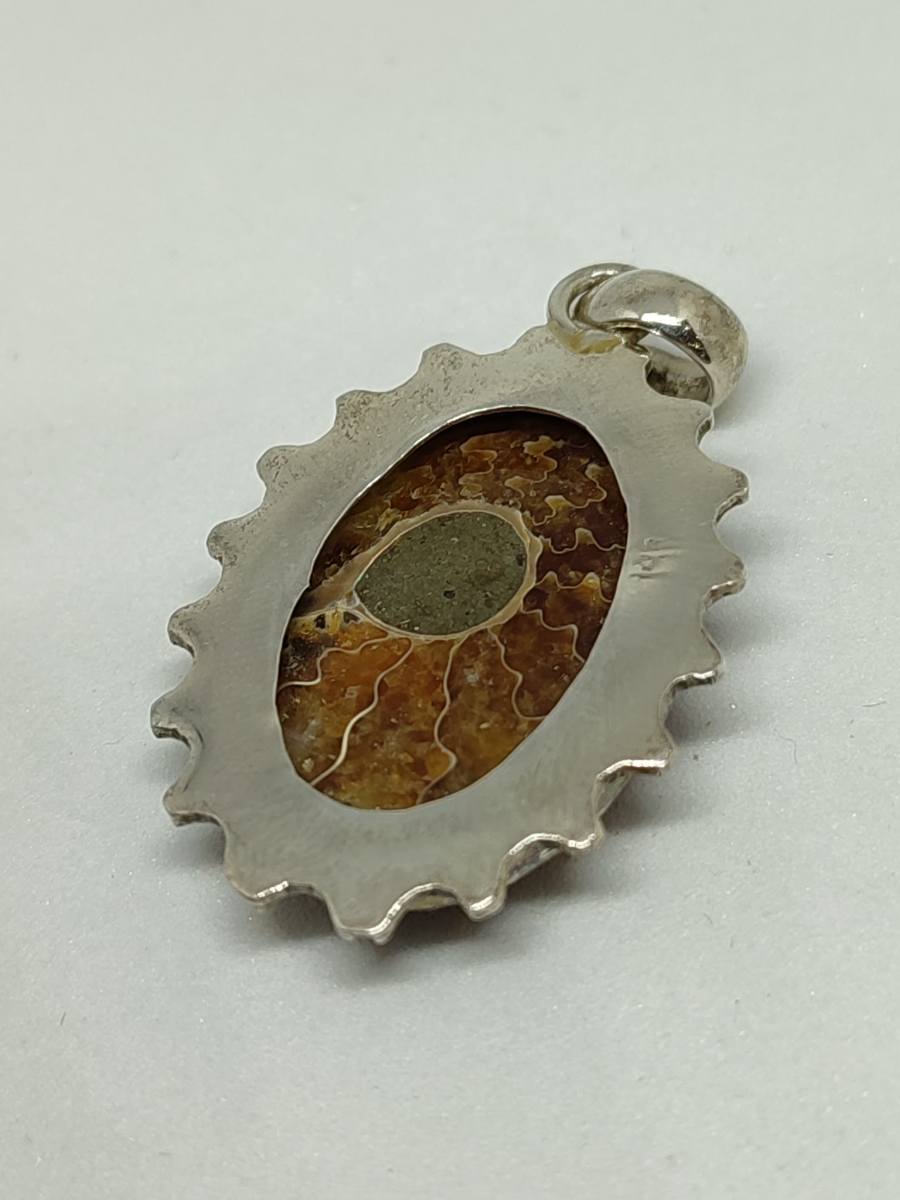 Silver Pendant with Fossil Ammonite.