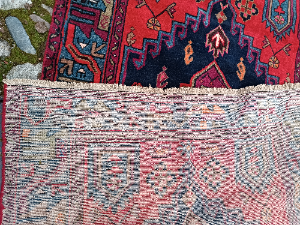 Discover our stunning range of Hamadan Rugs in bold burgundy, blue, and red hues. Perfectly sized at 49 x 79, it features intricate geometric designs and stylized flowers. Shop now and elevate your home decor!