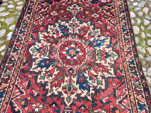 Browse our collection of Bakhtiari rugs, featuring a unique floral design and geometric borders. Measuring 50"x78". Shop now, enhance your space!