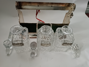 Edwardian Three Silver Plated Tantalus With Key