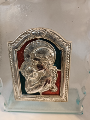 Madonna And Child On Glass And Silver Frame