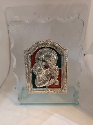 Madonna And Child On Glass And Silver Frame