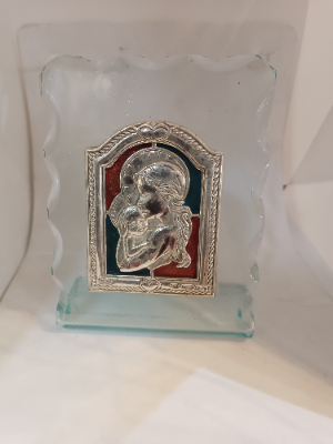 Madonna And Child On Glass And Silver Frame