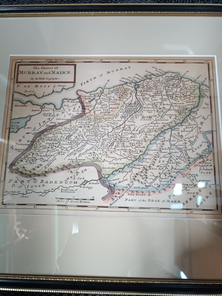 Explore our collection of antique maps, including the 1725 Shires of Murray and Nairn by H. Moll. Perfectly sized at 41x35 cm. Shop now!