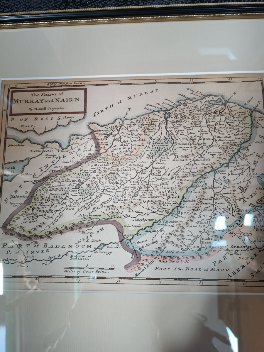 Explore our collection of antique maps, including the 1725 Shires of Murray and Nairn by H. Moll. Perfectly sized at 41x35 cm. Shop now!