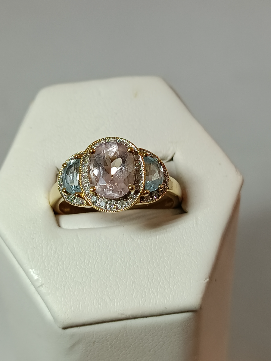 A 9ct Gold Morganite, Aquamarine And Diamond Dress Ring