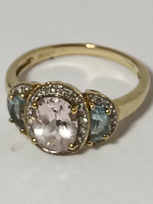 A 9ct Gold Morganite, Aquamarine And Diamond Dress Ring