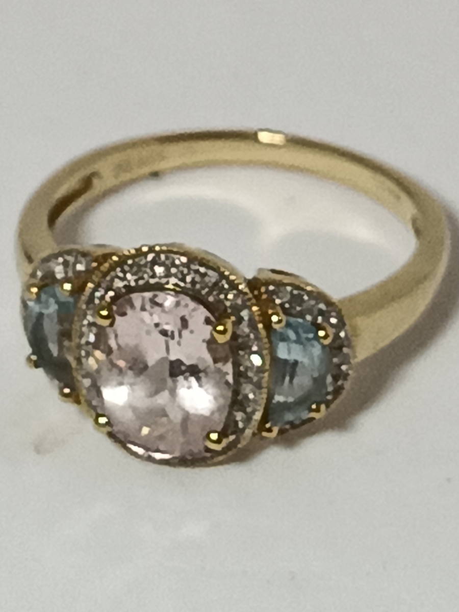 A 9ct Gold Morganite, Aquamarine And Diamond Dress Ring