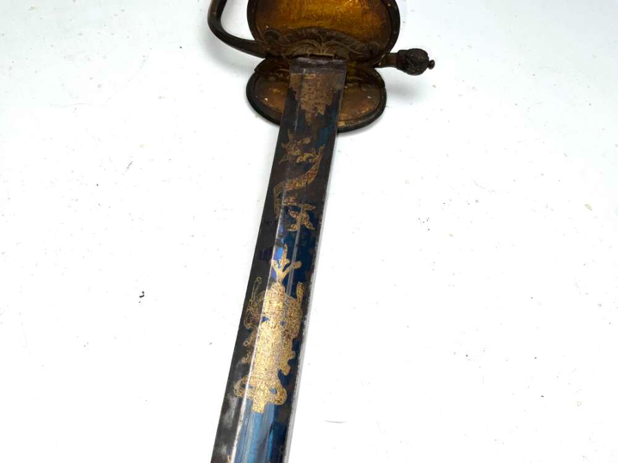 1786 Pattern Blue Gilt Bladed British Officer’s Spadroon Sword & Scabbard