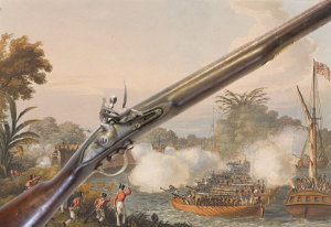 Discover the .750 Brown Bess Flintlock Musket from East India Company. Made in 1798, adorned with EIC crest, Indian arsenal marks and brass fittings. Explore now!