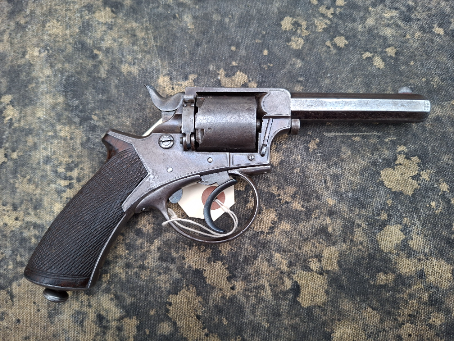 Discover our rare .38 5 round rimfire Tranter revolver, circa 1868/70 by Perrins and Sons. Shop now for this unique piece of history. Must be 18 to purchase.