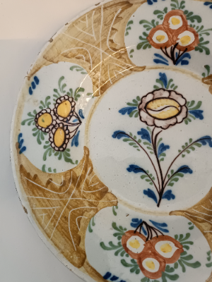 18th Century Polychrome Delftware Pottery Plate