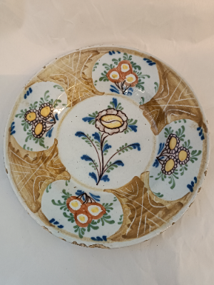 18th Century Polychrome Delftware Pottery Plate